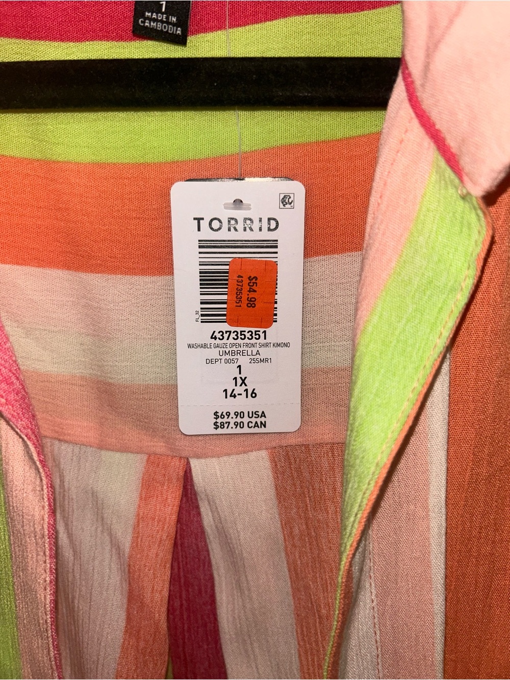 torrid Coral, Lime & Pink Striped Button-Front Tunic - Picture 2 of 3